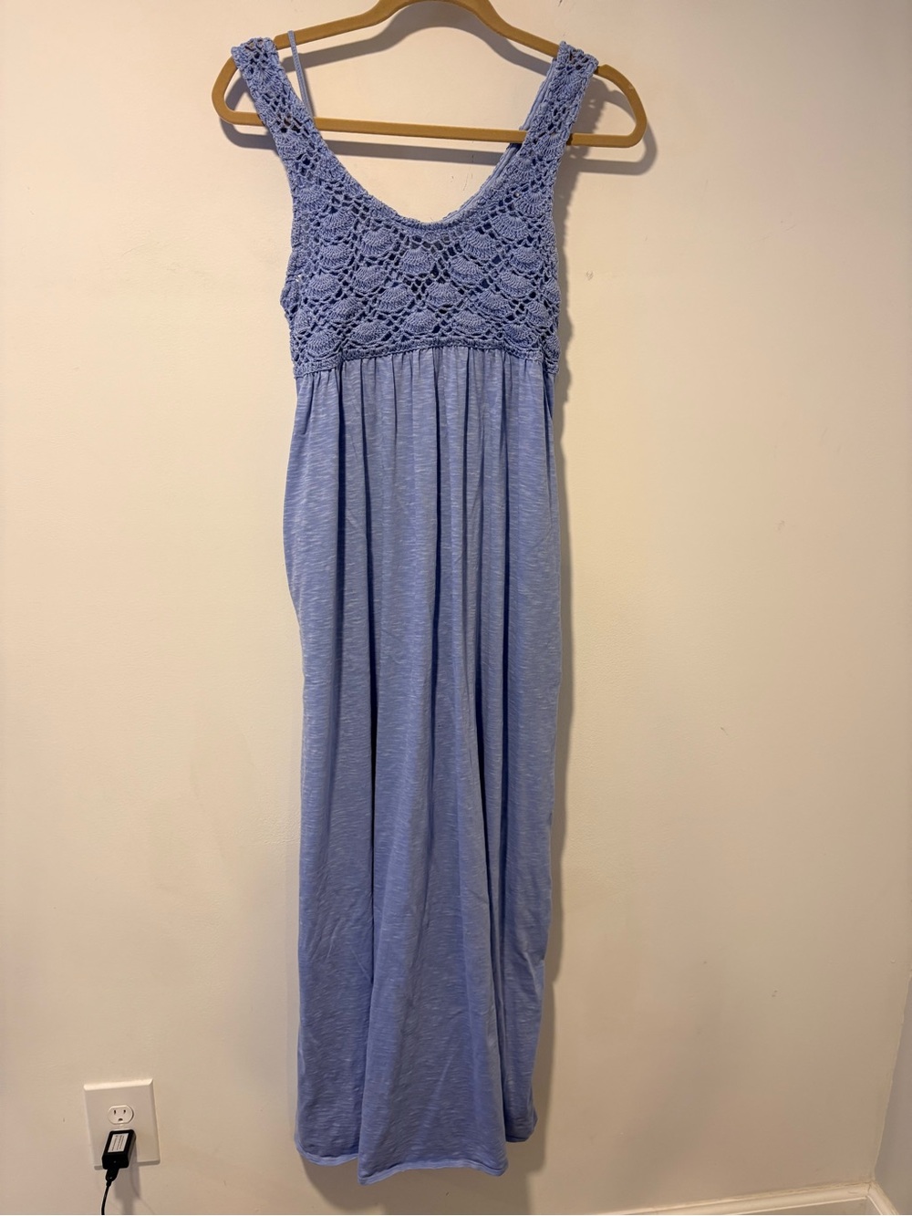 Aerie Crochet Bodice Maxi Dress in Light Periwinkle Blue Women’s Small Cotton